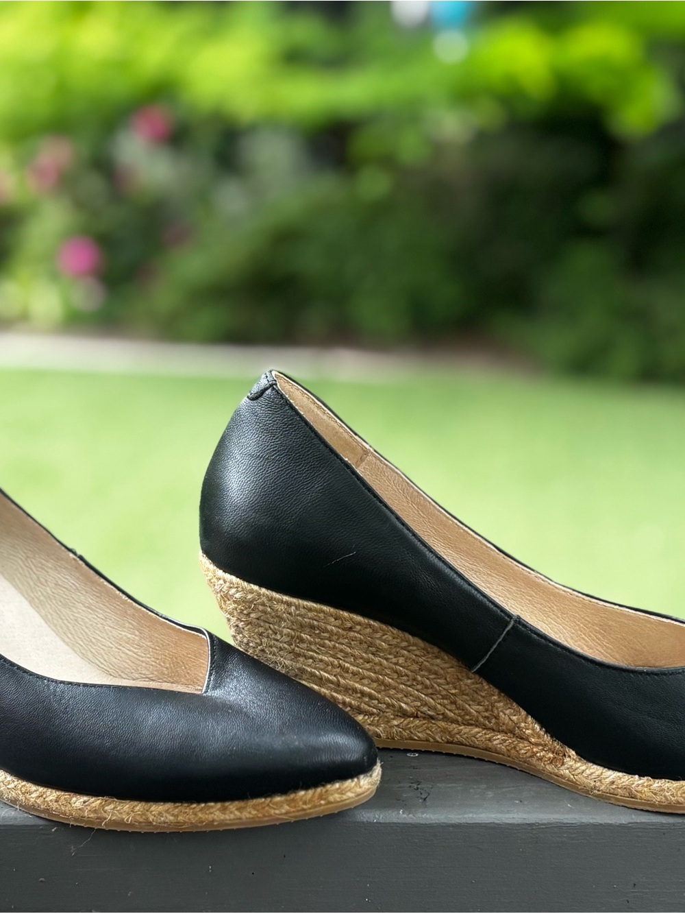 Classic Black Wedge Espadrille Pumps - Women